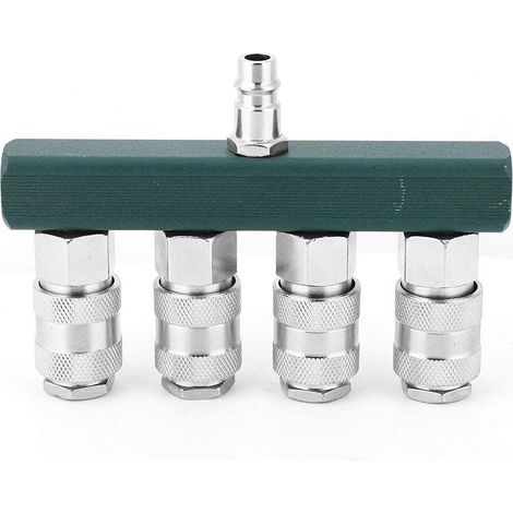 Répartiteur de tuyau d'air à 4 voies, collecteur connexion rapide 5 ports style T, coupleur universel séparateur compresseur fiche mâle NPT 1/4", adaptateur raccord pneumat - (1/5)