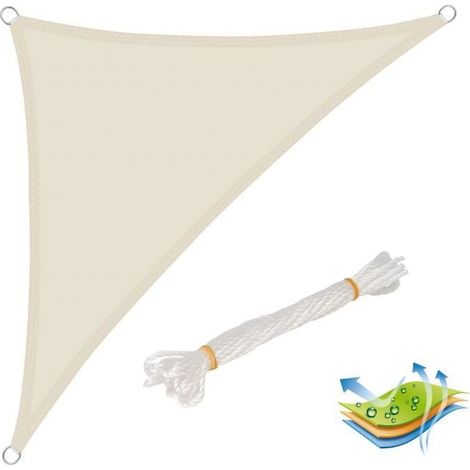 Voile d’ombrage triangulaire en polyester, protection contre le soleil avec protection UV pour jardin ou camping,3.6x3.6x5.1