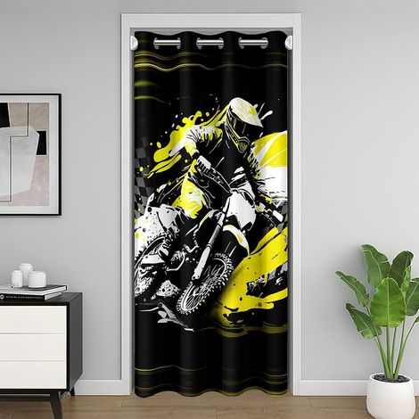 Motos Rideau de Porte 86x203cm Dirt Bike Rideau Occultant Rideaux Jaune Sports extrêmes Chaleur Noirout Rideaux Exterieur d'entrée Racing Motocross Rideaux Interieur Salon Chambre - 86L X 203H cm (1 P (1/5)
