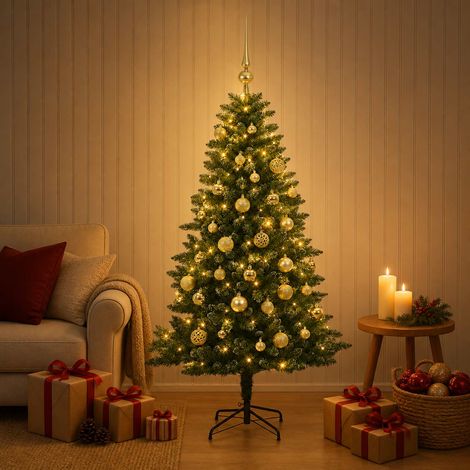 vidaXL Arbre de Noël Artificiel avec Boule 150 cm 150 LED Blanc chaud (1/5)