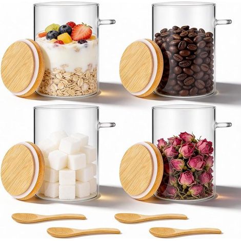 Set di 4 pezzi per la conservazione: vasetti di yogurt, contenitori per alimenti (550 ml), vasetti di fiocchi d'avena per il giorno successivo, scatole per alimenti con coperchio. (1/5)