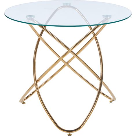Table à manger avec plateau en verre trempé et pieds métalliques dorés, design moderne et gain de place (1/5)