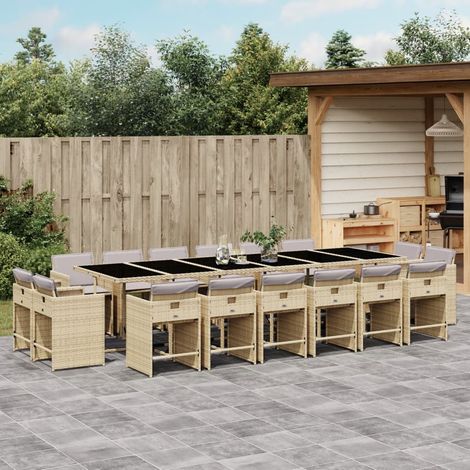 Ensemble à manger de jardin et coussins 17 pcs mélange beige vidaXL