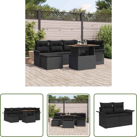 Salle à manger extérieur - Ensemble de canapé de jardin 7 pcs Noir Poly rotin (1/5)