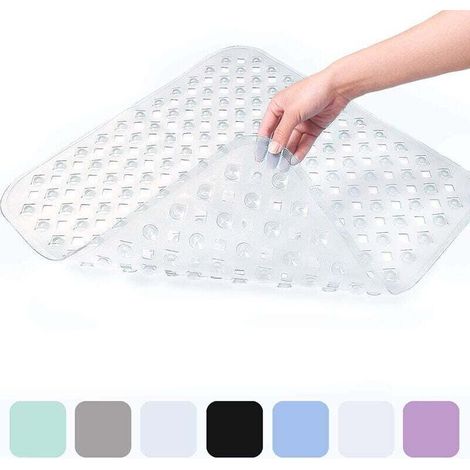 (Blanc Transparent) Tapis de Douche Antidérapant pour Peaux Sensibles 53x53cm, Sans BPA, Tapis de Douche Antidérapant Anti-moisissure, Tapis de Sol de Salle de Bain Lavable en Machine (1/4)