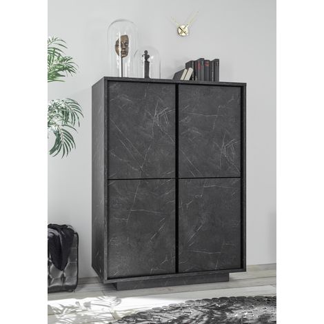 Azura Home Design – Vaisselier 4 portes finition marbre noir 92x145x43 cm – 3 étagères internes – Fabrication italienne – Mélaminé haute densité (1/4)