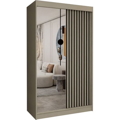 AX LIVING Cabinio Kleiderschrank Beige Schwebetürenschrank Lamell 120