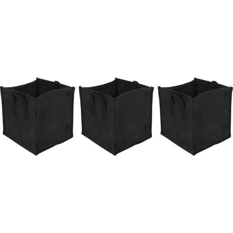 3-teiliger schwarzer Filz-Pflanzsack mit Griffen, quadratischer Gartentopf für Gemüse 23,5 x 23,5 x 25 cm (1/5)