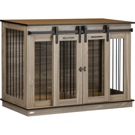 Gabbia per cani da interno in legno, 120 x 60 x 88,5 cm, 2 porte (1/3)