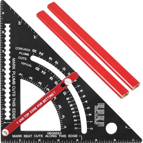 7-Zoll-Winkelmesser für Zimmerleute mit verstellbarem Winkel, 2 Bleistifte, Lineal aus Aluminiumlegierung, metrisch, geeignet für professionelle Holzbearbeitung und Bauwesen.