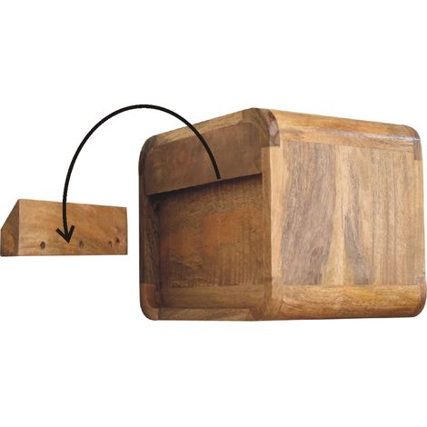 Chevet flottant en bois massif, teinte chêne brun, 1 tiroir + 1 casier ouvert, rangement design pour chambre