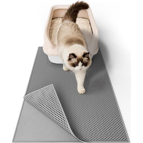 1 - Tapis Litière Chat - Tapis EVA - Design Double Couche Imperméable Antidérapant Pour Maison Animaux Gris 61x38 cm (1/5)