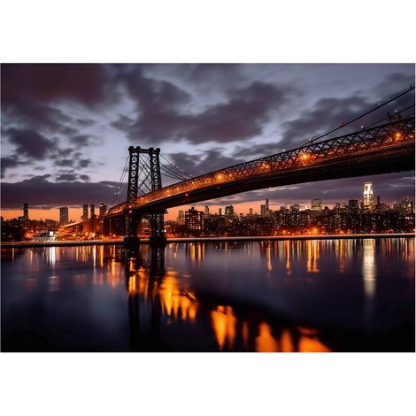 Papier peint mural pont ville de nuit 3D intissé grand format design intérieur salon chambre pas cher 150x105 cm (1/5)