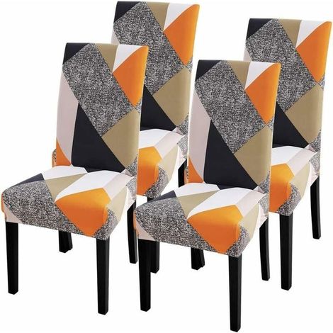 Housse de Chaise Extensible Imprimé Couverture de Chaise pour Salle à Manger Amovible Lavable Revêtement de Chaisepour Bouquet Maison Hotel Mariage Réunion(Jaune, 4 Pieces) (1/5)