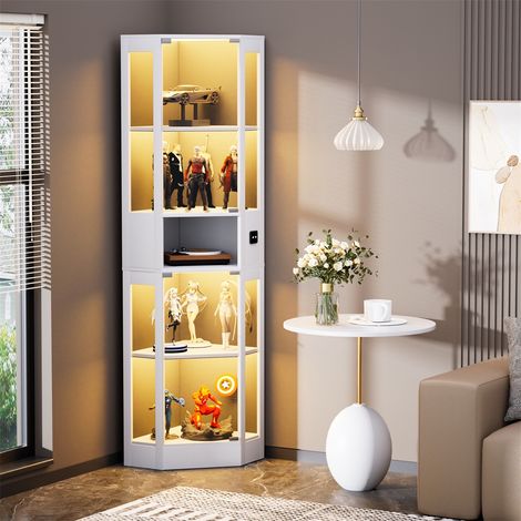 Vitrine d'Exposition en Verre 165x57x40cm - 5 Niveaux avec Éclairage LED & Capteur Intelligent - 2 Portes en Verre - Blanc (1/5)