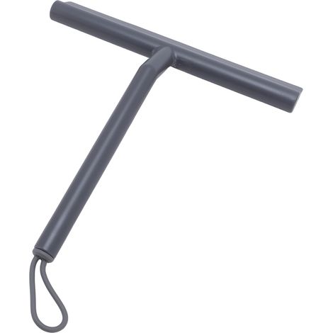 Raclette de douche en TPE PP à tête souple pour vitres de porte, miroirs et vitres de voiture, avec cordelette et crochet de suspension, grise. (1/5)