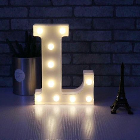 Lettre lumineuse LED en forme de L (lettre de l'alphabet) avec minuterie sans fil et télécommande à intensité réglable pour anniversaire, fête, mariage, vacances, maison (1/5)