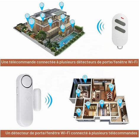 Alarme Porte et Fenetre, Détecteur Ouverture de Porte, Kit Alarme Maison sans Fil, Alarme de Porte avec Télécommandes, Maison, Garage, Bureau et Magasin