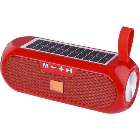 Drahtloses Bluetooth V4.2 FM MP3 Solarradio für den Außenbereich mit Lautsprecher, Subwoofer, AUX-Eingang, Stereo-Funktion, rot.