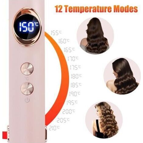 Piastra per capelli 2 in 1 con funzione lisciante e arricciacapelli, display a LED, piastre in ceramica, riscaldamento rapido, 12 impostazioni di temperatura da 150°C a 210°C (rosa) (1/4)