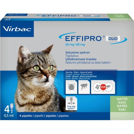 Antiparassitario da 1 a 4 Pipette Virbac Effipro Duo Gatto 6 kg 0,5 ml