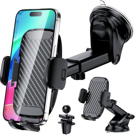 1 support téléphone voiture, ventouse ultra-puissante & clip stable, fixation 3-en-1 pour smartphones 4 à 7,1 pouces, usage véhicule et bureau (1/5)