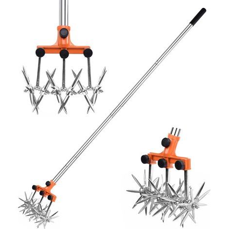 Cultivateur de jardin rotatif réglable en acier inoxydable pour mélanger saumure ou réensemencement, longueur totale : 145 cm (1/4)