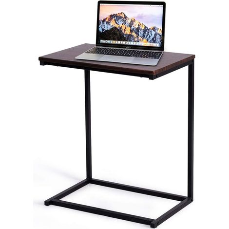 COSTWAY Mesita Auxiliar para Sofá Mesa para Ordenador de Metal Madera Portátil 55x35x65cm