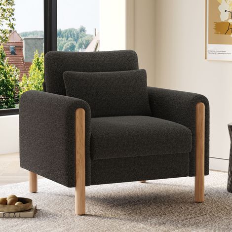 Fauteuil moderne avec coussin épais,Fauteuil confortable pour salon,Tissu polaire Teddy,87x83x88.5 cm,Gris foncé (1/5)