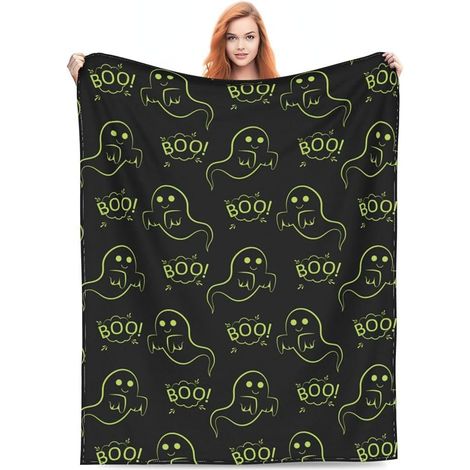 Couverture d'Halloween - Couverture d'Halloween en peluche - Décoration d'Halloween douce en flanelle grise pour canapé, lit ou salon - 127 x 152 cm - Style 23