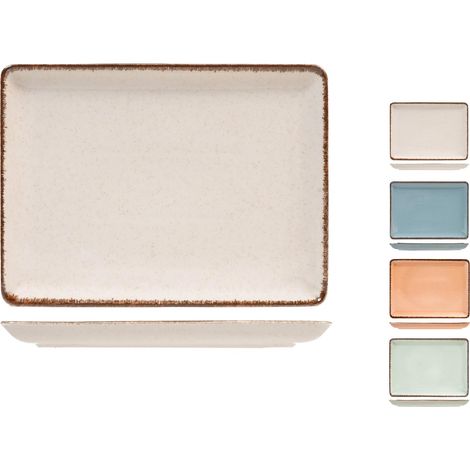 Assiette en porcelaine rectangulaire, couleurs assorties, 20 x 27 cm
