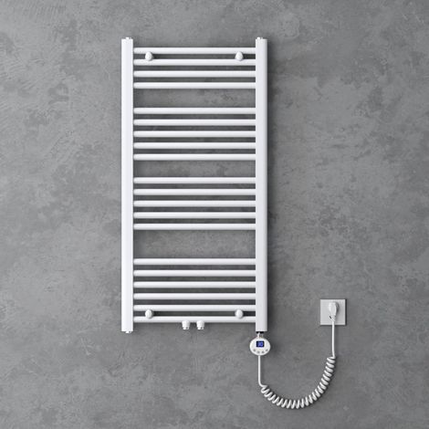 doporro Radiatore Piatto 100x50cm con Elemento Riscaldante 600W, Radiatore Scaldasalviette Termoarredo da Bagno Riscaldamento Elettrico o da Acqua Calda RHE in Acciaio, Bianco (1/5)
