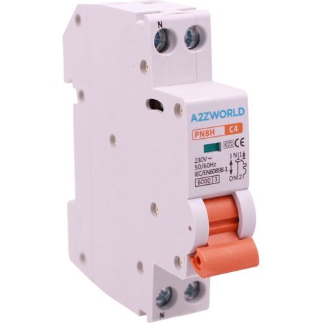 MCB Interruttore Magnetotermico Automatico Curva C 1P+N 1M 6000A AC 230V IP20 PN8H, Corrente Disponibili 2A 3A 4A 5A 6A 10A 13A 16A 20A 25A 32A (C4A)