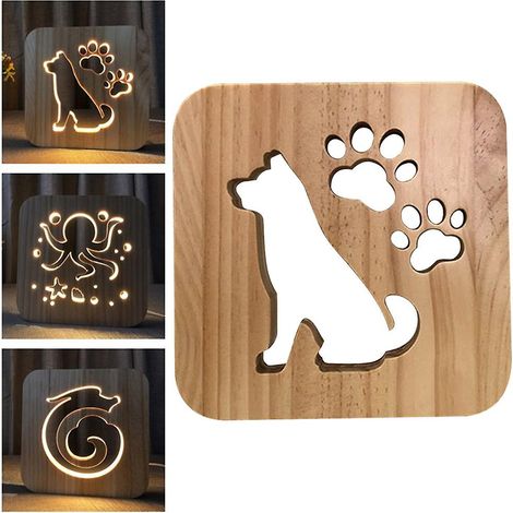LED-Nachtlicht aus Holz in Tierform, 3D-USB-Ladefunktion, Schreibtischlampe, Dekoration fürs Schlafzimmer