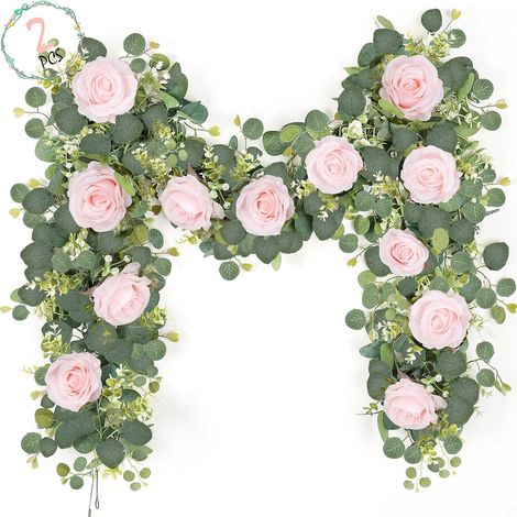 Guirlandes Fleurs Roses Artificielles, Decoration Mariage Eucalyptus,2x1,8m Roses en soie, Sans pollen sans Entretien, Réutilisable, Intérieur Extérieur, Balcon Table Panneau Bienvenue fleur decorati (1/5)