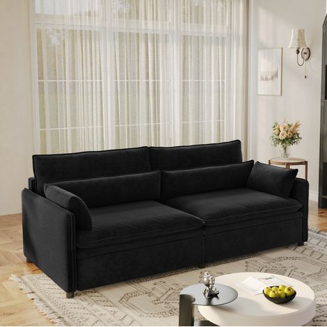 MODFU – Divano letto 3 posti 3-in-1 206x91x86 cm in ciniglia con contenitore, schienale regolabile, cuscini mobili, schiuma e pino per salone – Nero (1/5)