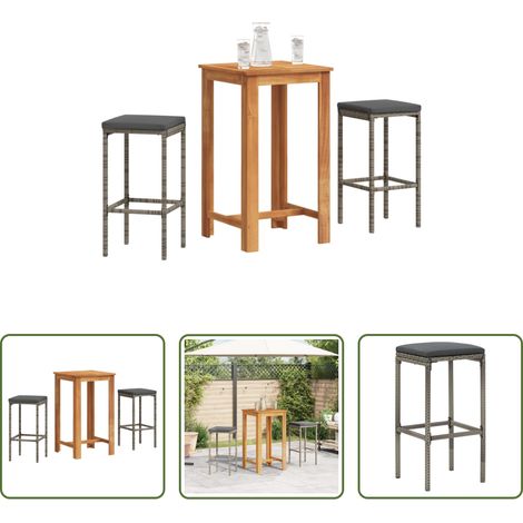 Tabouret de bar - Ensemble de bar de jardin 3 pcs gris bois massif acacia rotin (1/5)