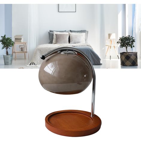Lampe de table rétro en bois massif et verre gris fumé avec plateau de rangement, lampe à bougie d'aromathérapie, lampe de chevet, lampe à cire fondue gris fumé pour bureau, variateur inclus (1/5)