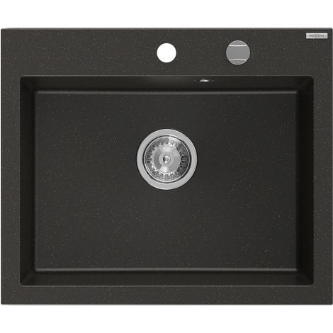 Mexen Elix évier granit 1 bac 600 x 500 mm, noir/or métallisé, siphon chrome - 6525601005-75 (1/5)