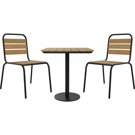 Salle à manger de jardin en polywood et métal : une table L.70 cm et 2 chaises empilables - Noir - LYLIOS de MYLIA (1/4)