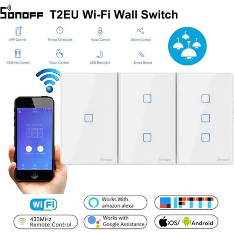 Domotica INTERRUTTORE luce WIFI TOUCH Basic Sonoff T1 T2 T3 Alexa Google 503 CE 2 canali (1/5)