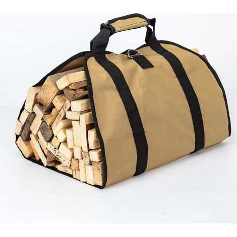 Sac à bûches en toile, imperméable, poignées et sangles robustes et antidérapantes, double tissu Oxford kaki (1/4)