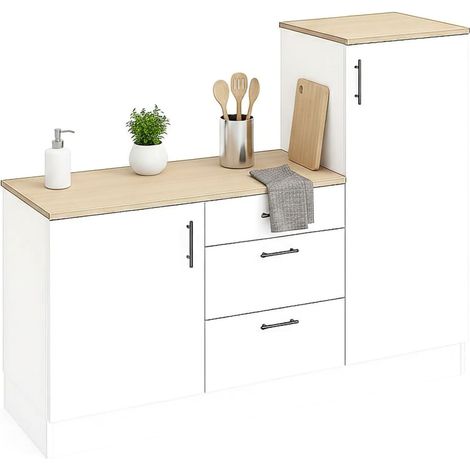 Dmora - Komplette Küche Zafrena, Moderne Küchenkomposition, Modular Set für Küche, Funktionelle Küchenlösung, Weiß und Eiche