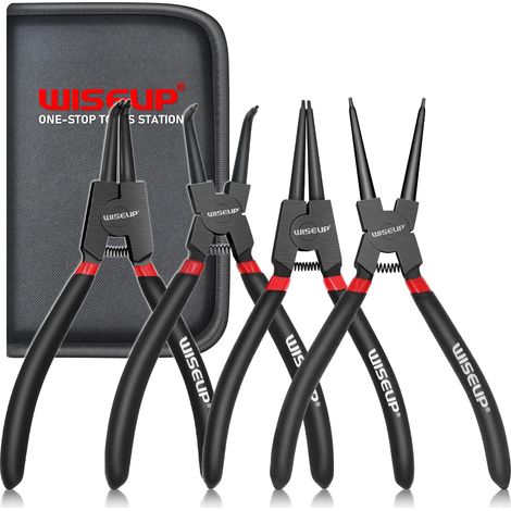 Jeu de 4 Pinces à circlips 170mm, outil de pince à anneau interne et externe cintré, acier au carbone industriel, pince circlips antirouille et anti - flexion, avec sac de rangement (1/5)