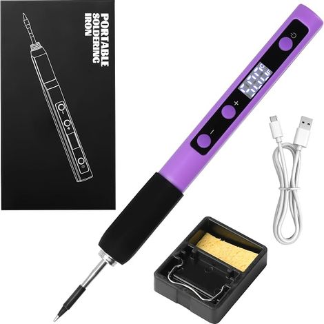 Kit de Fer à Souder électrique Mini, 12W DC 5V Fer a Souder USB-C Violet avec Mémoire de Température et avec Cartouche C210, Écran LED, Chauffe Rapide 200-500°C, Idéal pour Électronique DIY (1/5)