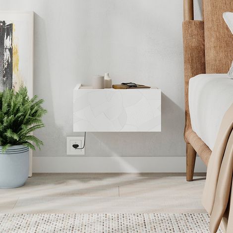 Comodino sospeso Onda colore bianco e cashmere con luci integrate (1/5)