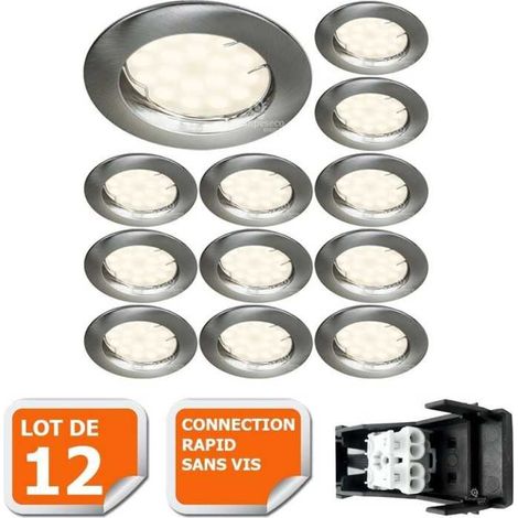 Lot de 12 spot led encastrable complète ronde fixe alu brossé blanc neutre eq. 50w (1/5)