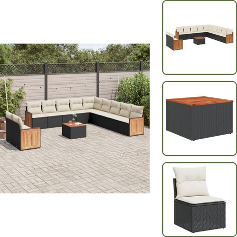 12-tlg. Garten-Sofagarnitur mit Kissen Schwarz Poly Rattan - Gartenmöbel Set - Rattan Möbel - Outdoor Möbel - Esstisch - Lounge Set (1/5)