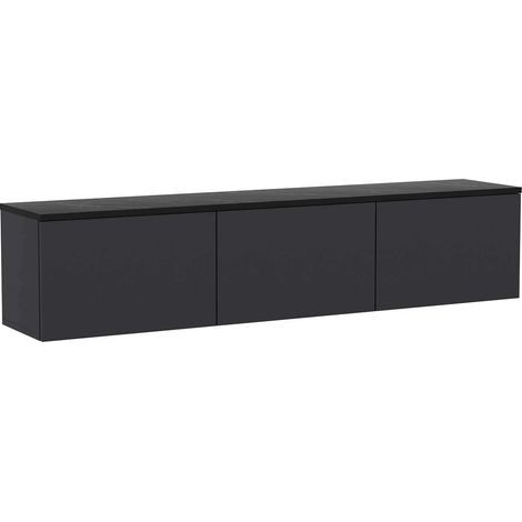 Cotecosy – Meuble TV anthracite 160 x 35 x 32 cm – Panneau de particules 100% mélaminé – Fixation murale – Grand espace de rangement (1/6)