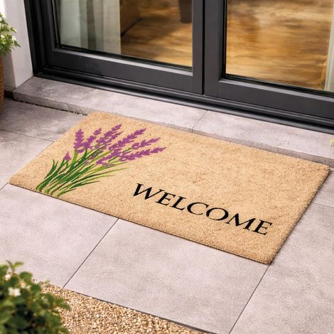 Paillasson Coco Lavande - paillasson 40x60 cm - Tapis d'entrée antibactérien - Tapis Coco avec Dos en Vinyle - matériau Naturel - 100% Coco (1/5)